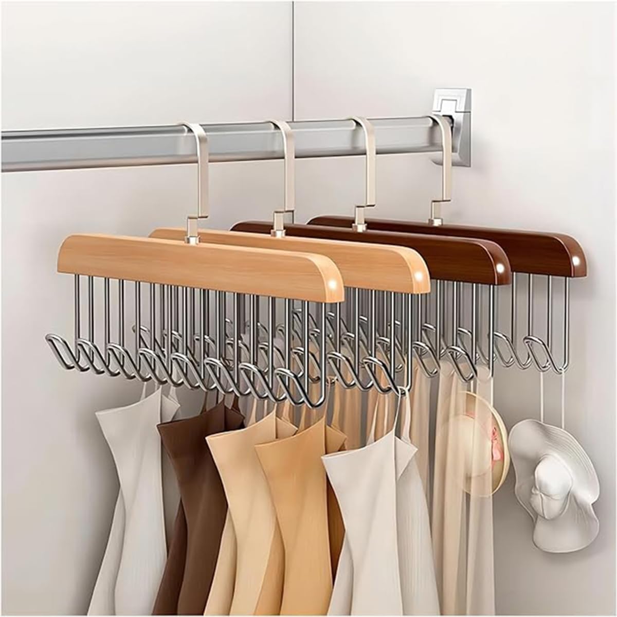 8-Hook Wooden Clothes Hanger  – 360° Rotating