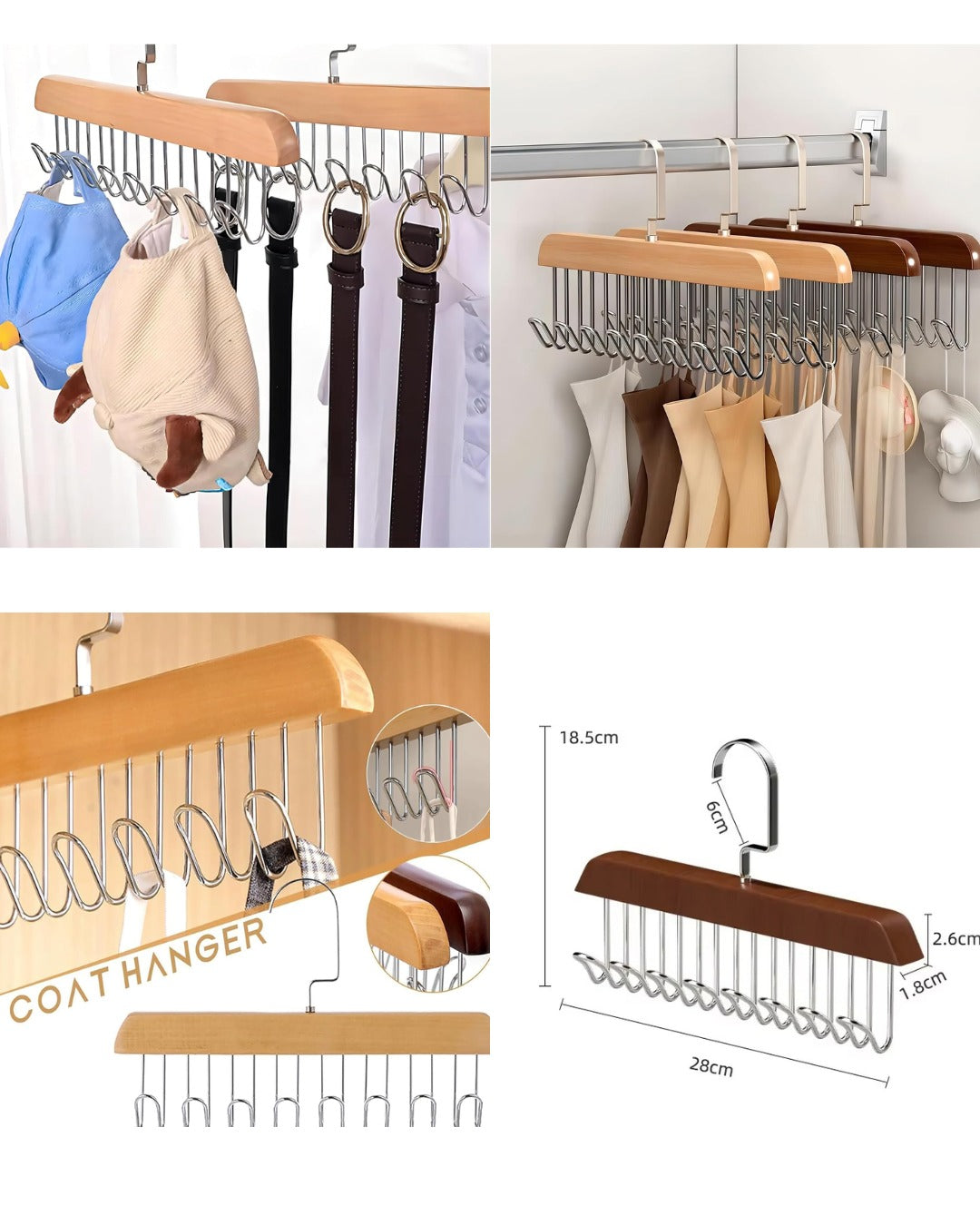 8-Hook Wooden Clothes Hanger  – 360° Rotating