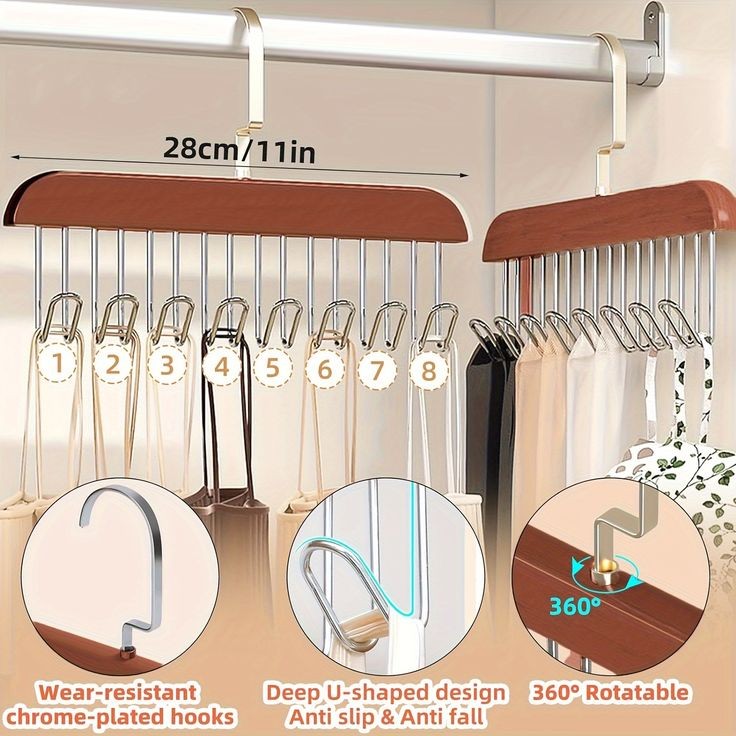8-Hook Wooden Clothes Hanger  – 360° Rotating