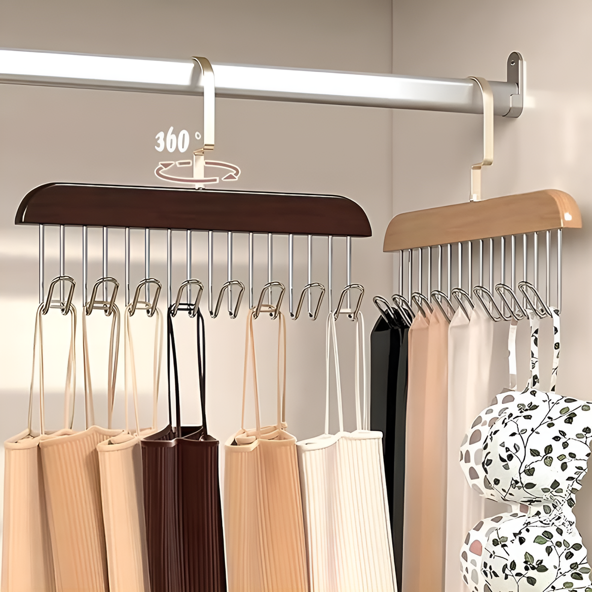 8-Hook Wooden Clothes Hanger  – 360° Rotating