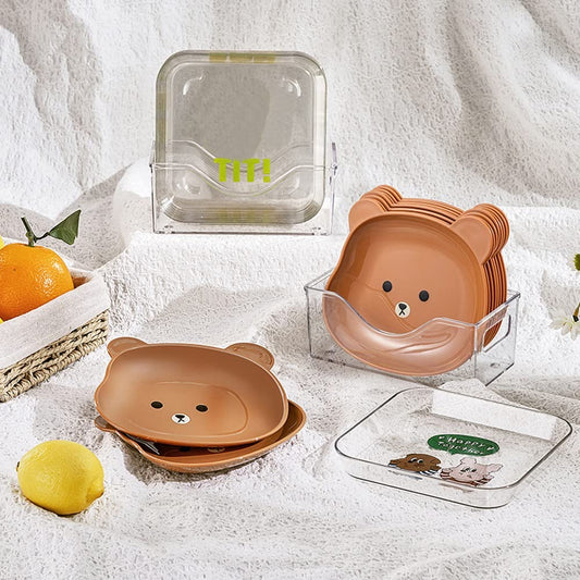 8-Piece Bear Design Plate Set with Stand