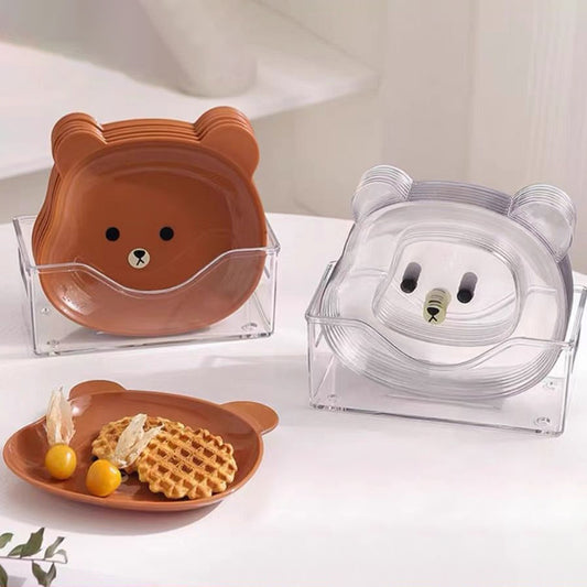 8-Piece Bear Design Plate Set with Stand