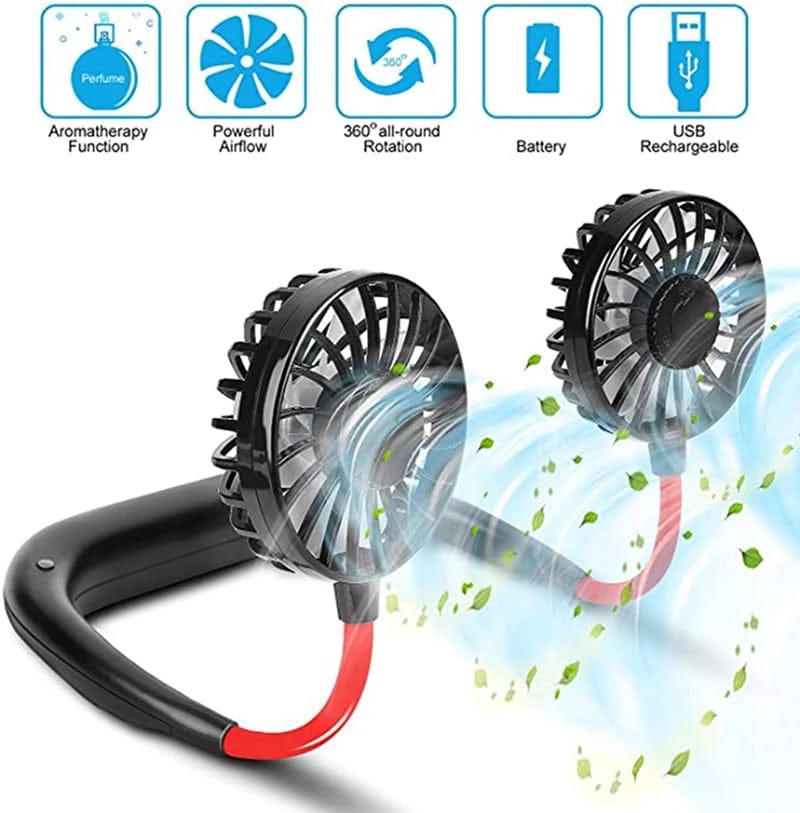 Portable Neck Fan – 360° Rotating Hands-Free USB Rechargeable Fan